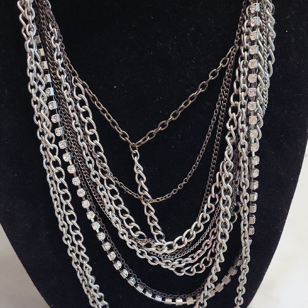 Source Unknown Silver Layered Necklace - image 4
